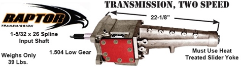 2 Speed Transmission, Raptor. For Pricing Call 800-221-1851 