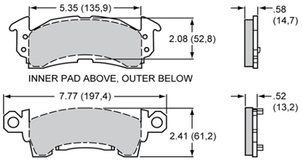 BRAKE PAD, WILWOOD, GM FULL SIZE, PAD D52